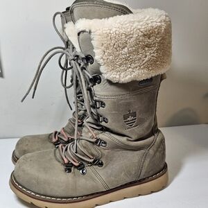 Royal Canadian Louise Waterproof Suede Fur Lined Tall Lace Up Winter Snow Boots